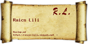 Raics Lili névjegykártya